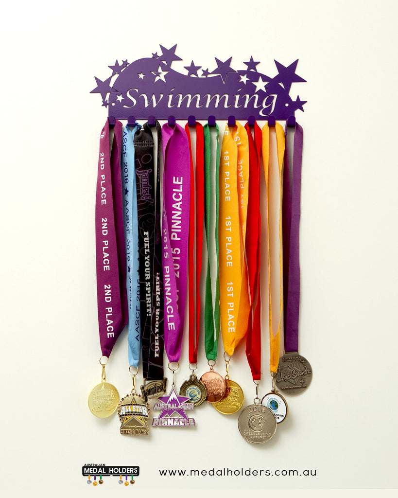 Swimming Medal Holder - Purple Star Swimming medal displays by Australian Medal Holders - Australian Hangers - Premium quality sports medal displays