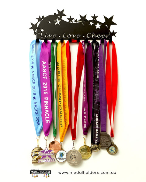 Live Love Cheer Medal Holder - Powder Coated medal hanger - Premium quality sports medal displays by Australian Medal Holders